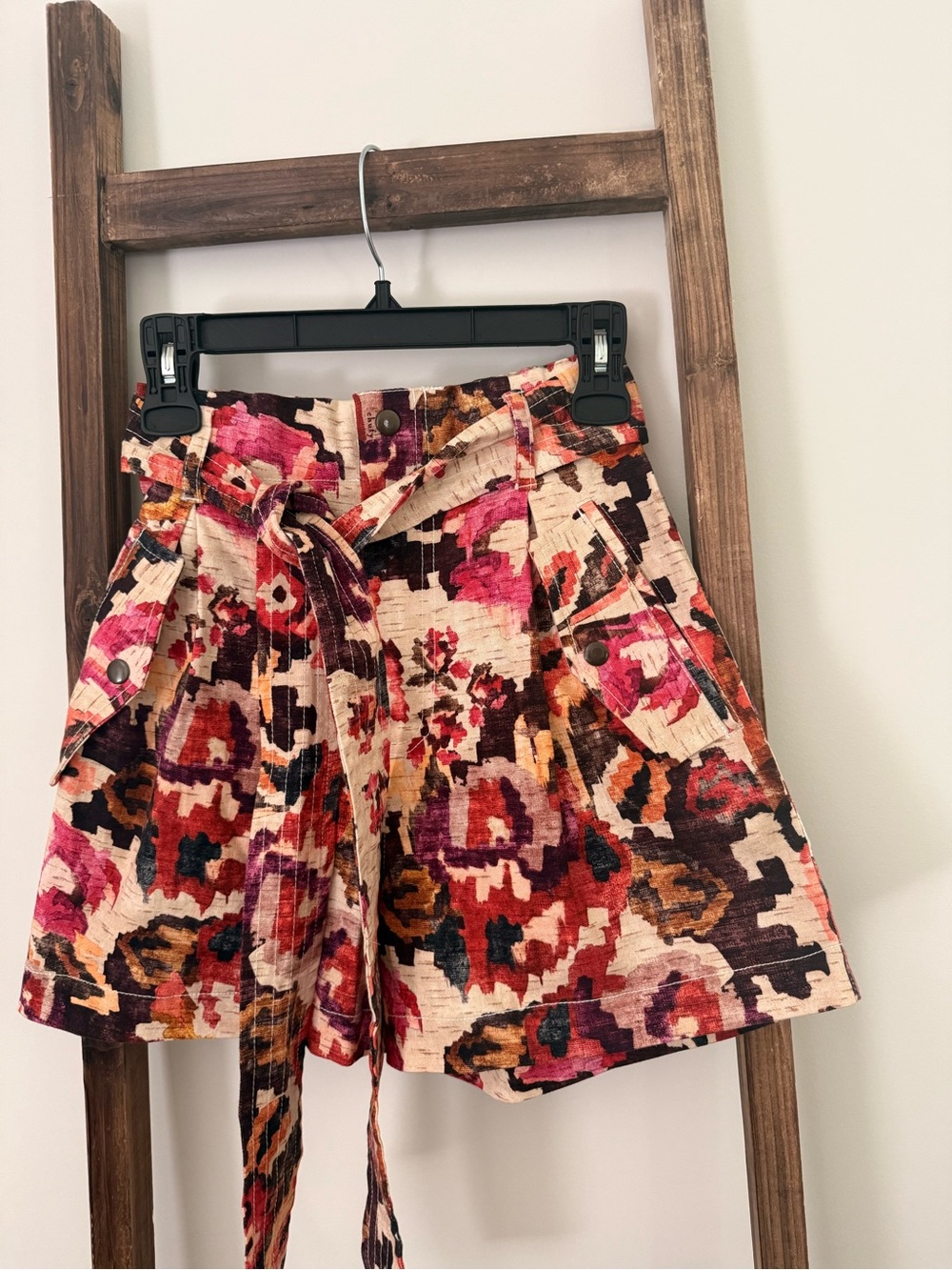CHUFY High-Waist Floral Paperbag Shorts in Pink & Brown